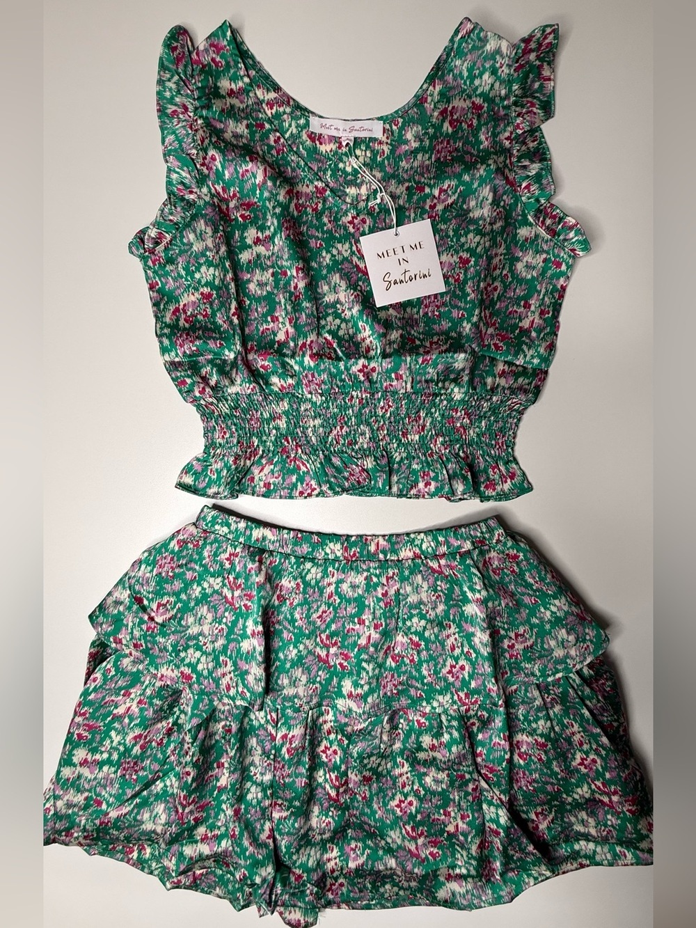 NWT Meet Me in Santorini Green Floral Two-Piece Set